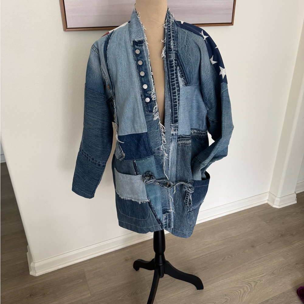 First Edition Vintage Blue Denim Jacket with Frayed Edges Size Medium - Picture 11 of 15